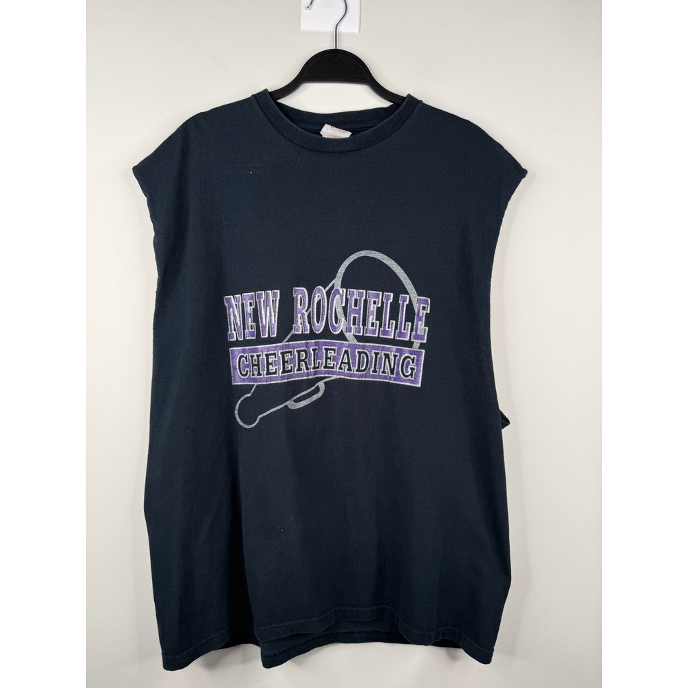 Vintage Y2K New Rochelle Cheerleading Cut Off T Shirt XL Fruit of the Loom